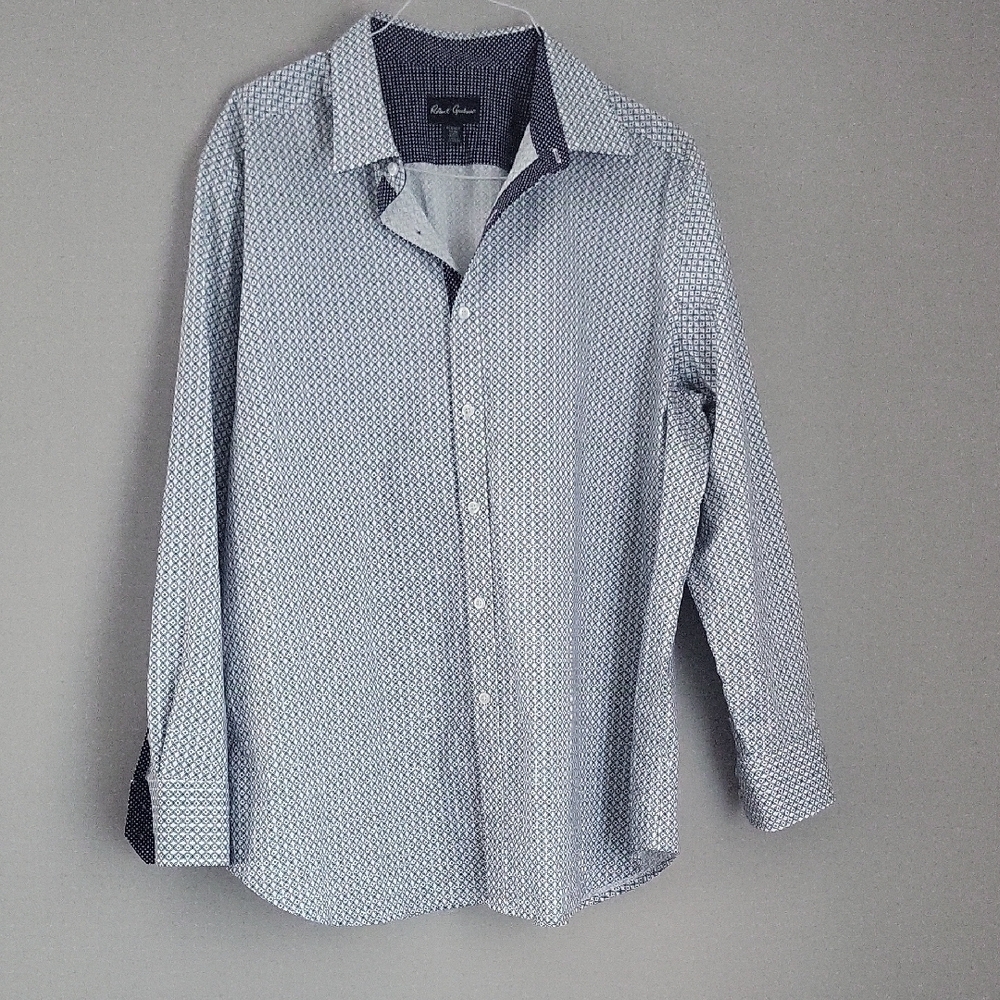 Robert Graham Classic Fit Shirt XL - Blue Geometric Print with Contrast Cuffs